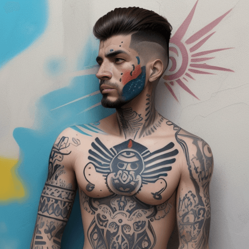 AI generated: hombre tatuado pintando con aerosol las paredes de un asilo