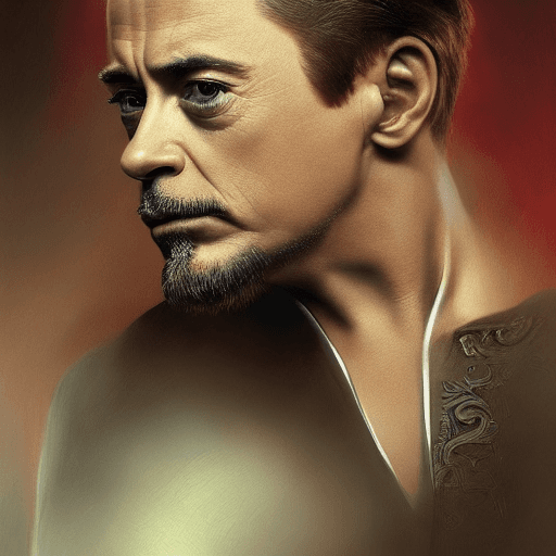 AI generated: canon shot 8k portrait photograph of Robert Downey jr. with bun sadhu hairs, in the style of stefan ...