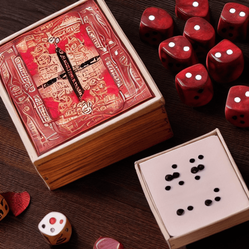 AI generated: the benefits of the sensual board games, some dice   are spinning in an atmosphere with dim reddish ...