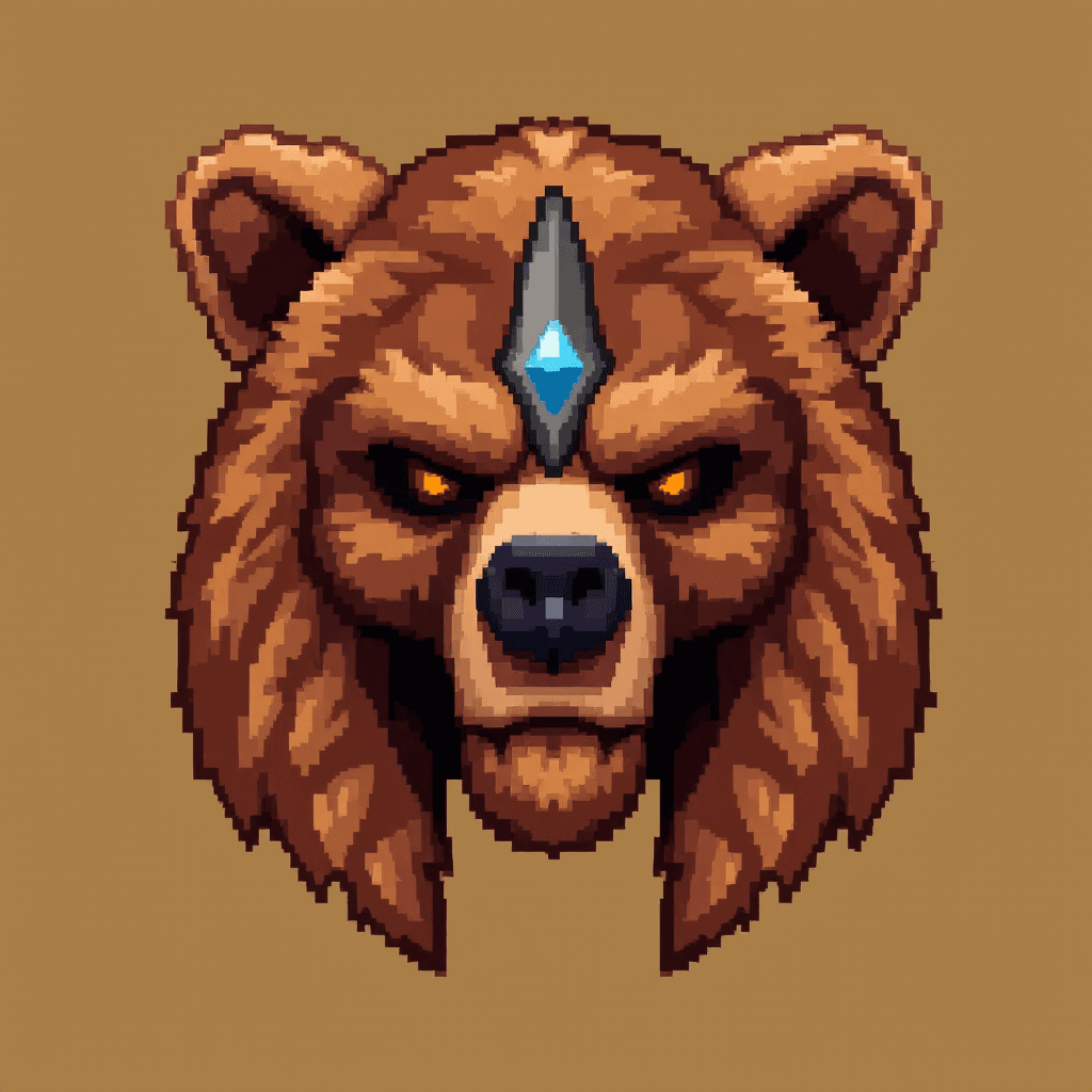 AI generated: Pixel art sprite icon of a Fur Bear Helmet in 32x32 resolution, designed for a UI RPG style similar ...