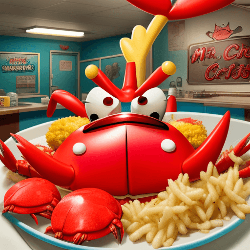 AI generated: Mr Krabs at the Krusty Crab