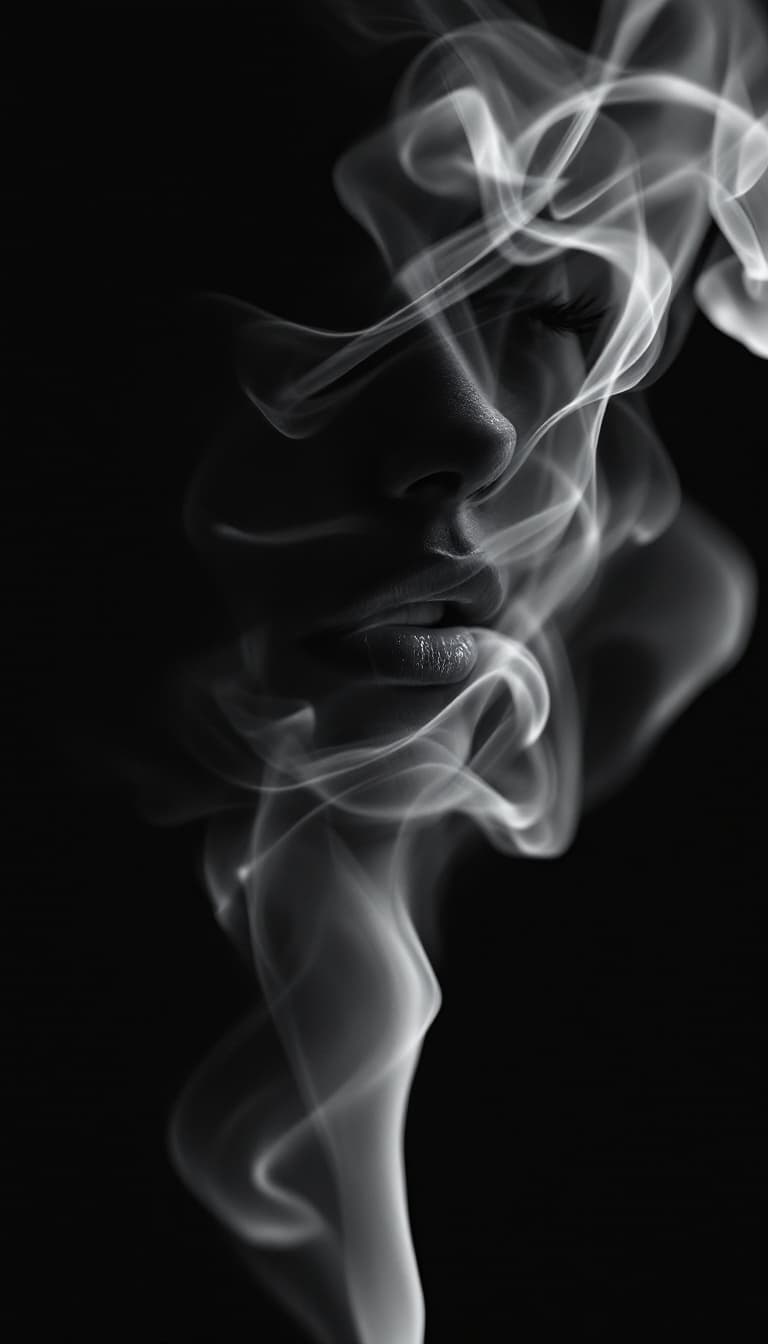 AI generated: Close up of a mesmerizing Female smoke tendril macro complex angles, portal to female hidden thought...