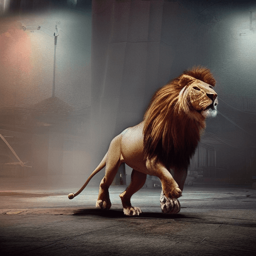 AI generated: cinematic lighting, battered, 4k, hyper realistic, lion, furius, fight