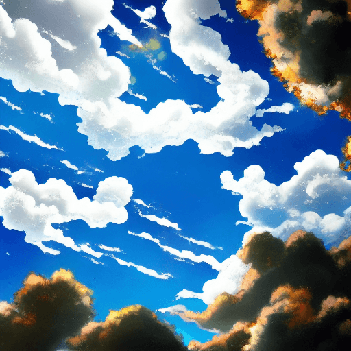 AI generated: Blue sky, clouds, anime