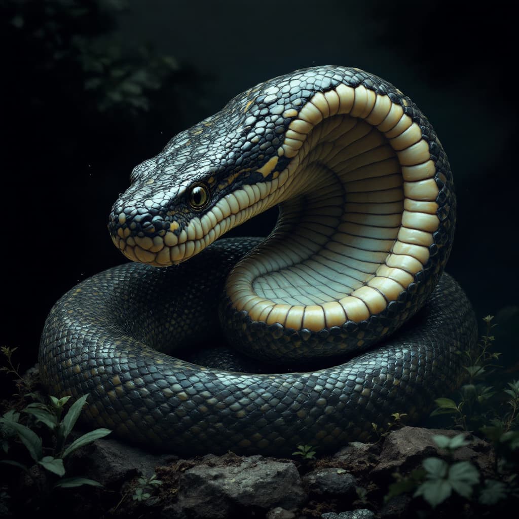 AI generated: python that has just  swallowed   a huge Tuttle and the shape of the tuttle shell can be seen in the...