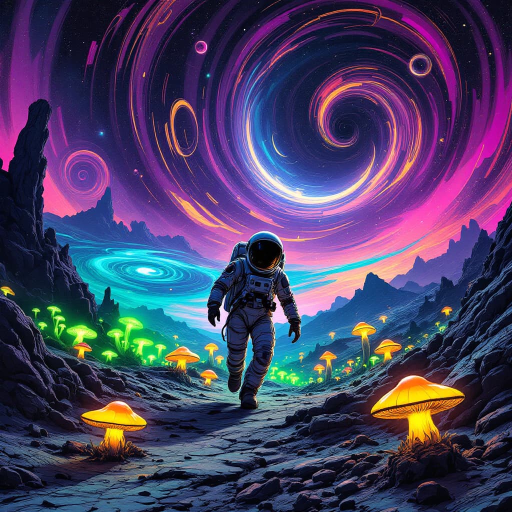 AI generated: A gritty, comic-style illustration filled with tension and despair, capturing an astronaut moving wi...