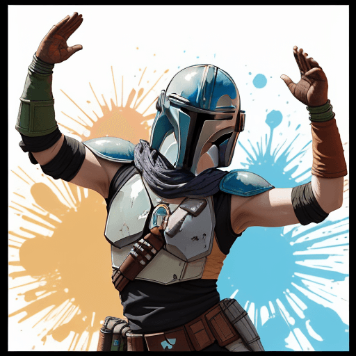 AI generated: tshirt design, colourful, no background, The Mandalorian , with sun glasses, dancing at a festival, ...