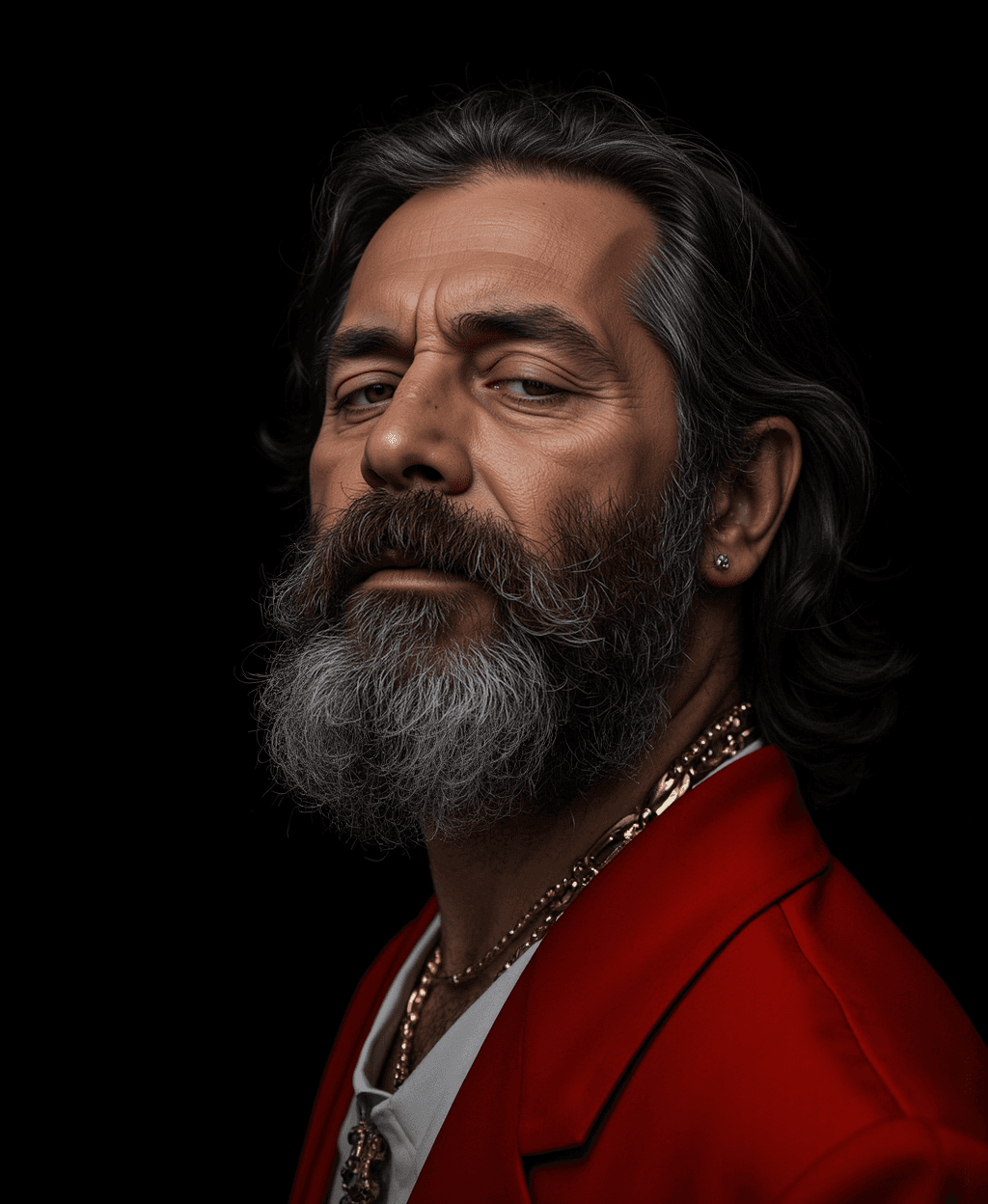 AI generated: a painting by Rbns, The image portrays a detailed portrait of an older man with a thick beard and mu...