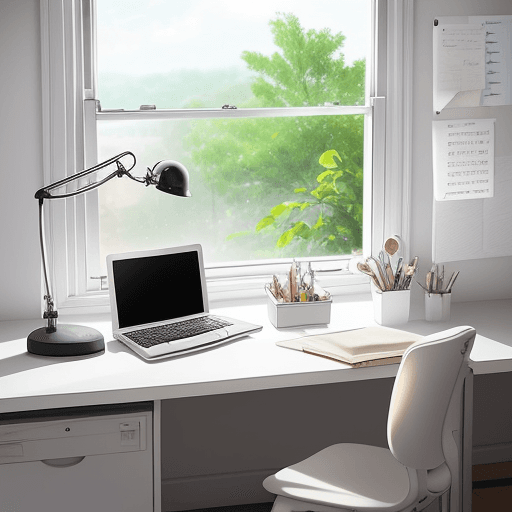 AI generated: 

realistic picture|beautiful heartwarming white desk|window to a beautiful view near the desk|tiny ...