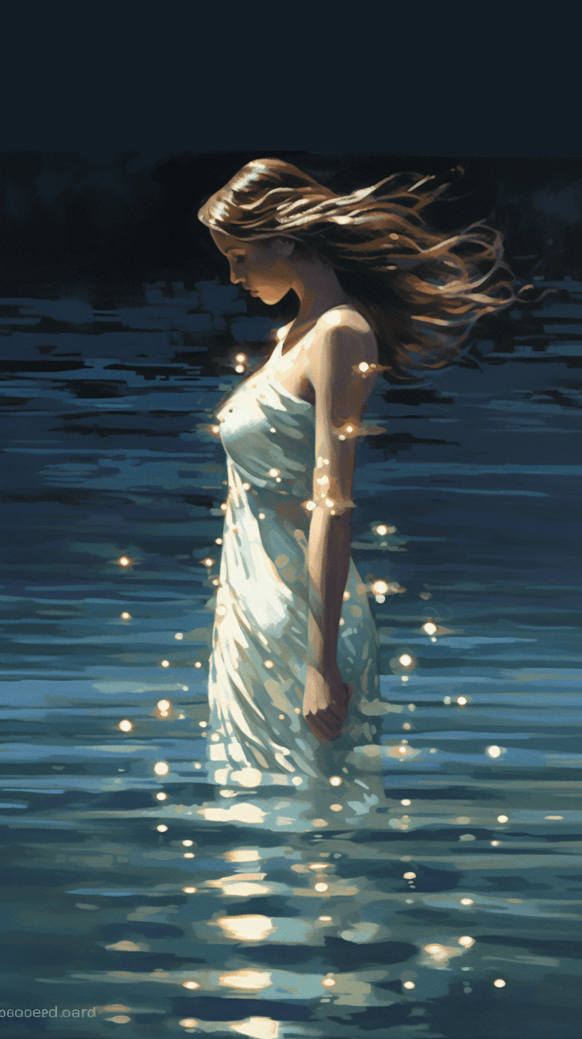 AI generated: Over The Shoulder of A shimmering mermaid emerging from the glistening waves, graceful and enchantin...