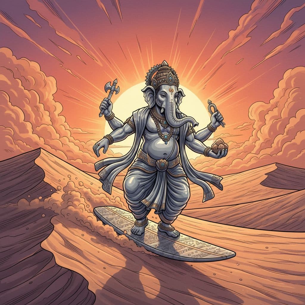 AI generated: Silver lord ganesha, 5D UHD Cinematic, sharp focus, rendering, soft lighting, balanced detailed comi...