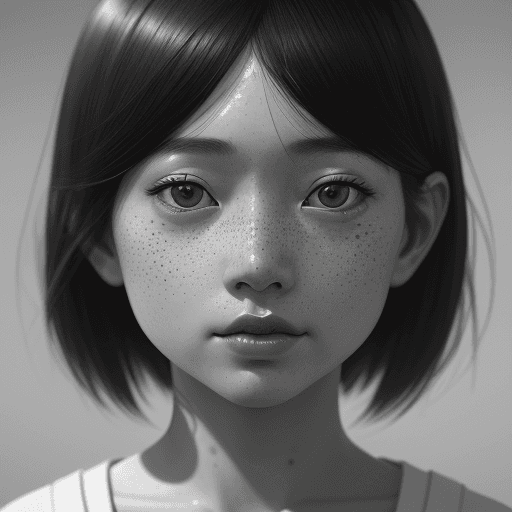 AI generated: a black and white photo of a woman with freckles, a character portrait, by jeonseok lee, cgsociety c...