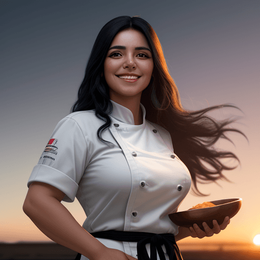 AI generated: Photo of a ultra realistic Mexican Chef Woman with big smile and long black hair, dramatic light, pa...