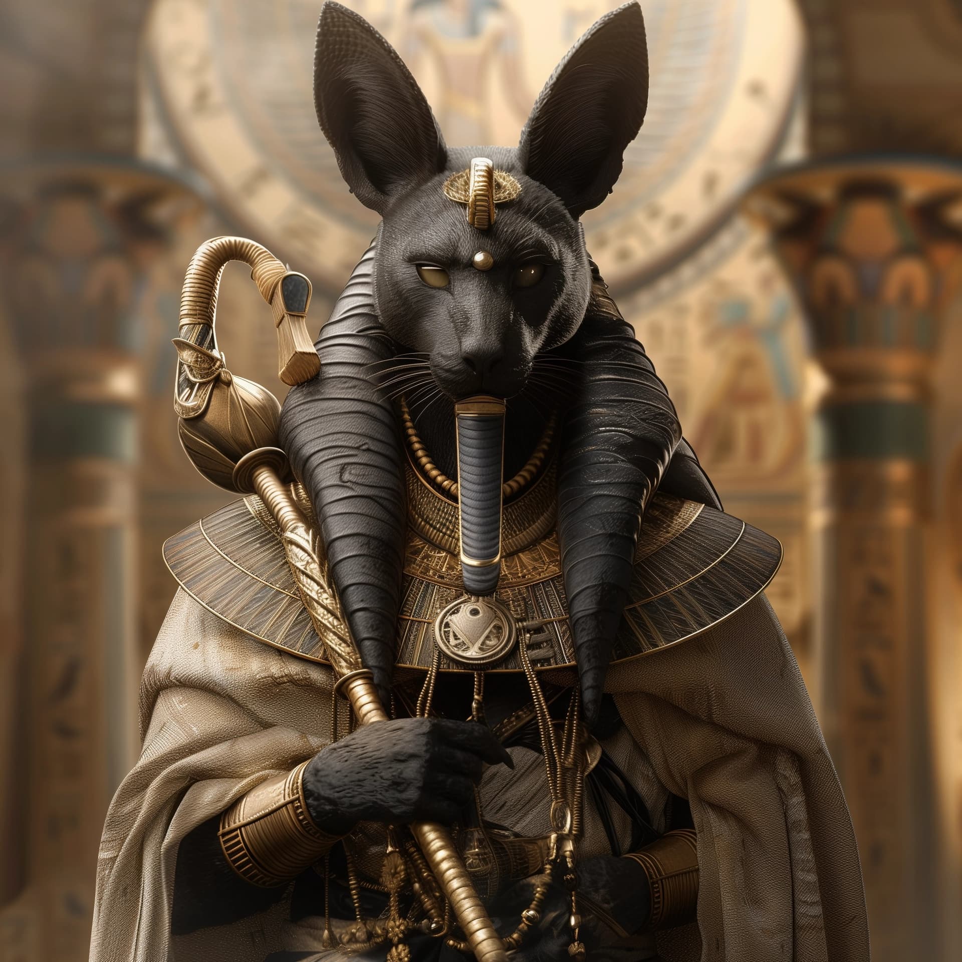 AI generated: Egyptian God Anubis --personalize nwnd4j3 --stylize 600
