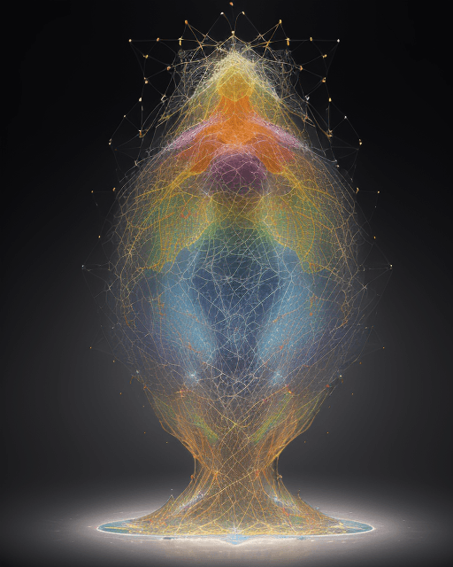 AI generated: A three-dimensional arrangement of interconnected ideas and concepts, depicted as an intricate netwo...