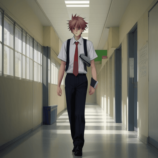 AI generated: charachter in managa anime 
man in school corridor


