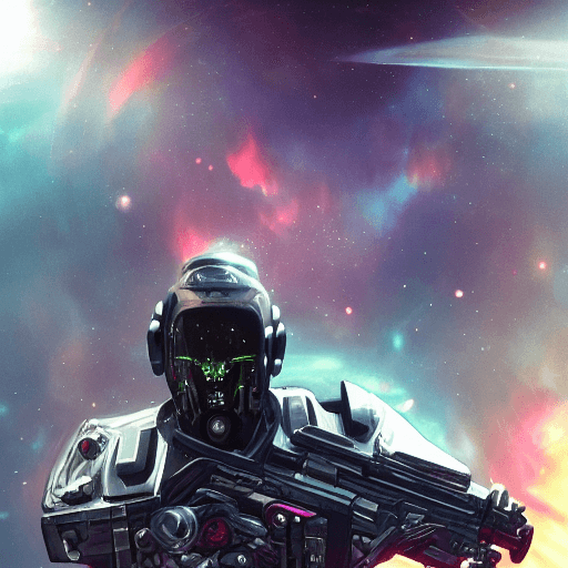 AI generated: space cowboy| futuristic western| detailed space bounty hunter attire| plasma revolver| cybernetic e...