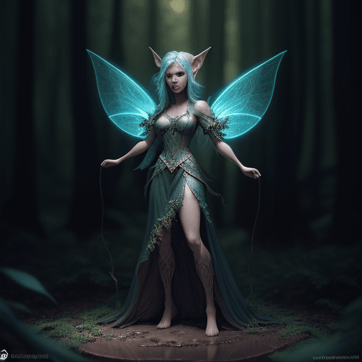 AI generated: Fairy-elf-hybrid wizard, full body shot, unfocused dark forest background, intricate artwork, octane...