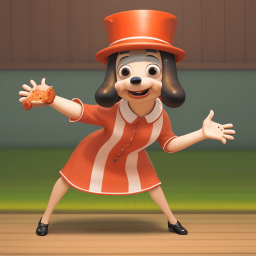 AI generated: sausage dansing tap with hat and rot