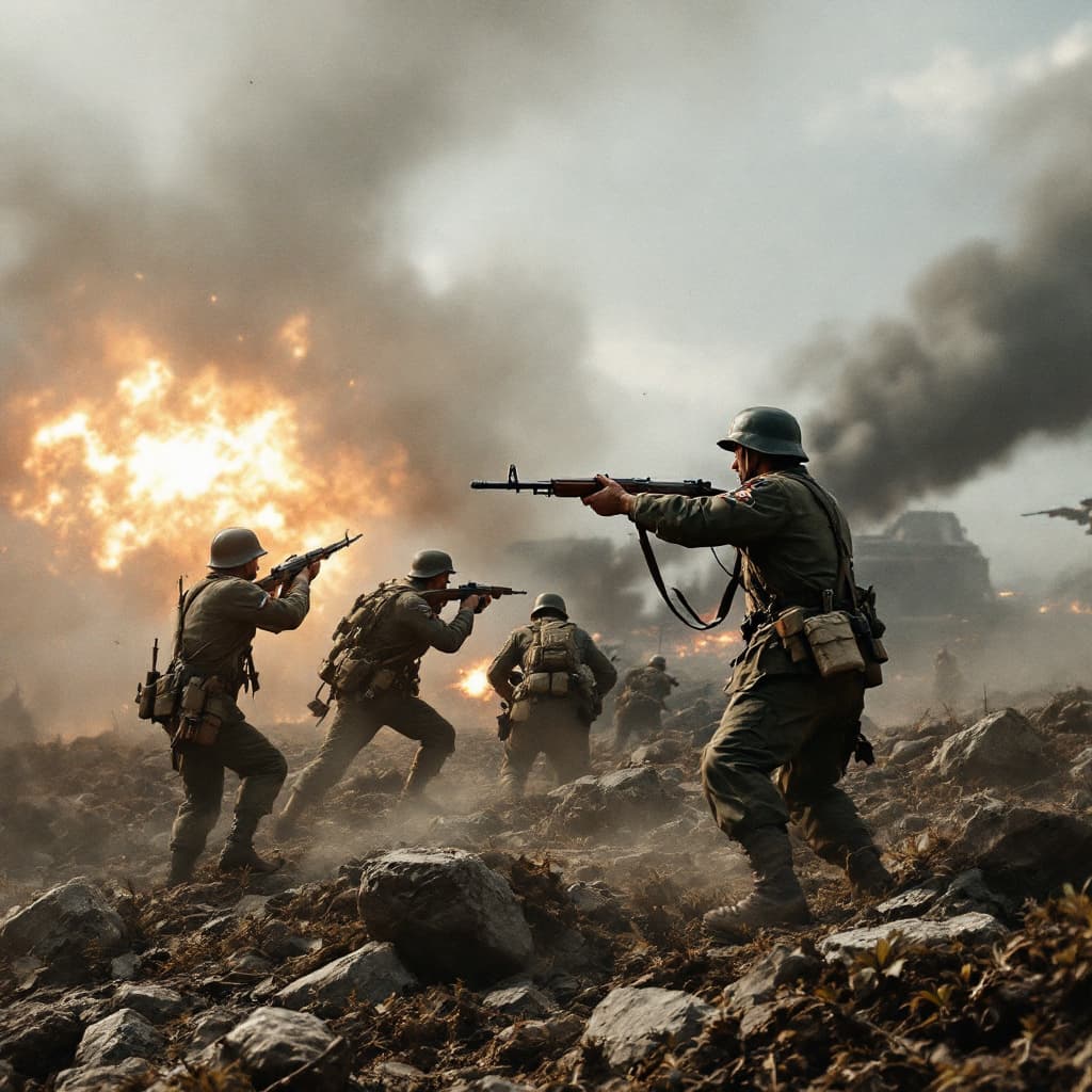 AI generated: a great hiperrealistic picture of world war II, fight between 3rd reich and american soldiers

