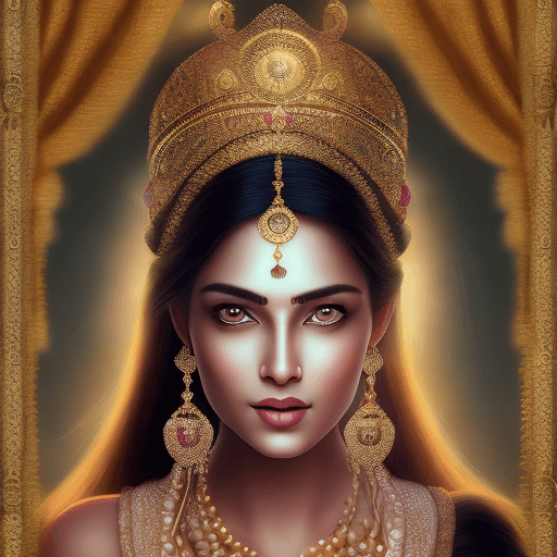 AI generated: india's most beautiful lady, in the style of digital art wonders, dark white and light amber, histor...