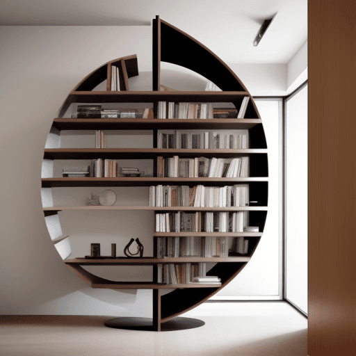 AI generated: A rotating bookshelf in a modern interior.