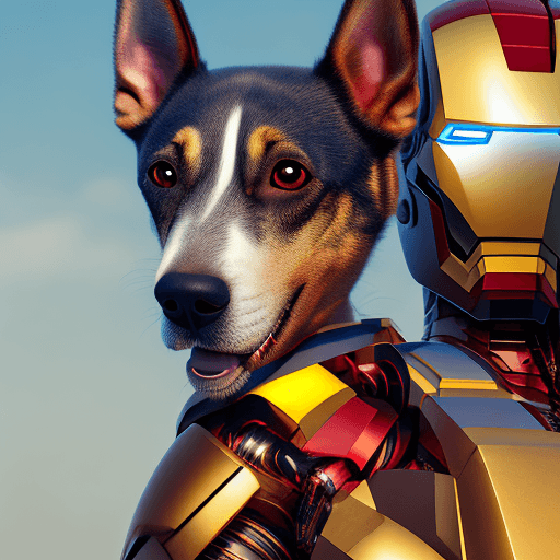 AI generated: an image of dog wearing a "Byte" name locket, portrait, alert pose pose, cyberpunk style, wearing bi...