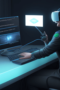 AI generated: /imagine prompt: Easy to manage account system, virtual reality where a person interacts with accoun...