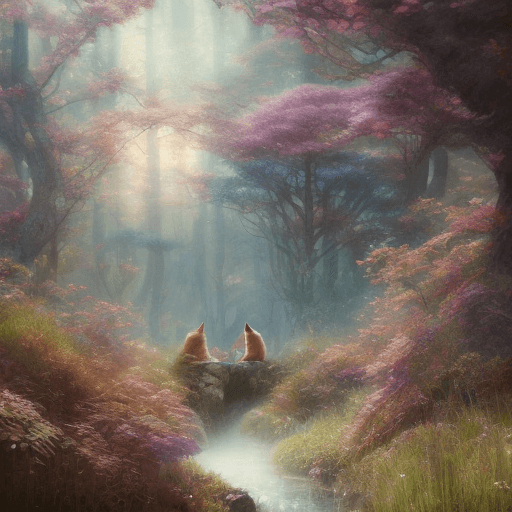 AI generated: Happy and excited fox, painting a beautiful landscape, with vibrant colors and intricate details, by...