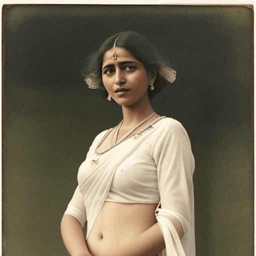 AI generated: woman in white saree is a great vintage shot, in the style of katia chausheva, raphael kirchner, pho...