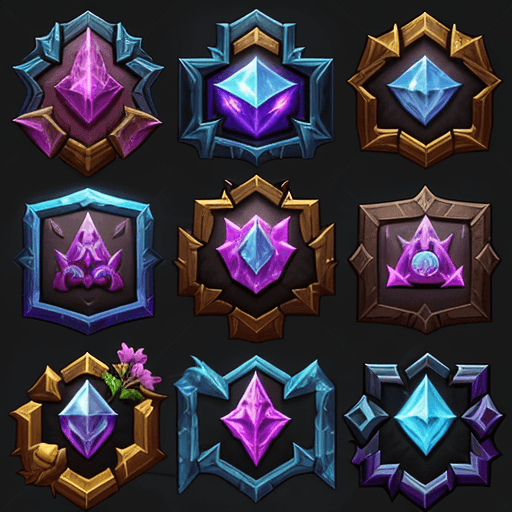 AI generated: video games icons, 2d icons, rpg skills icons, world of warcraft items icons, league of legends item...
