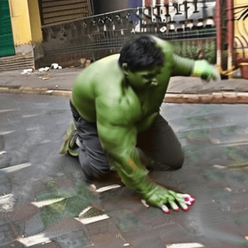 AI generated: Hulk cleaning in streets of India
