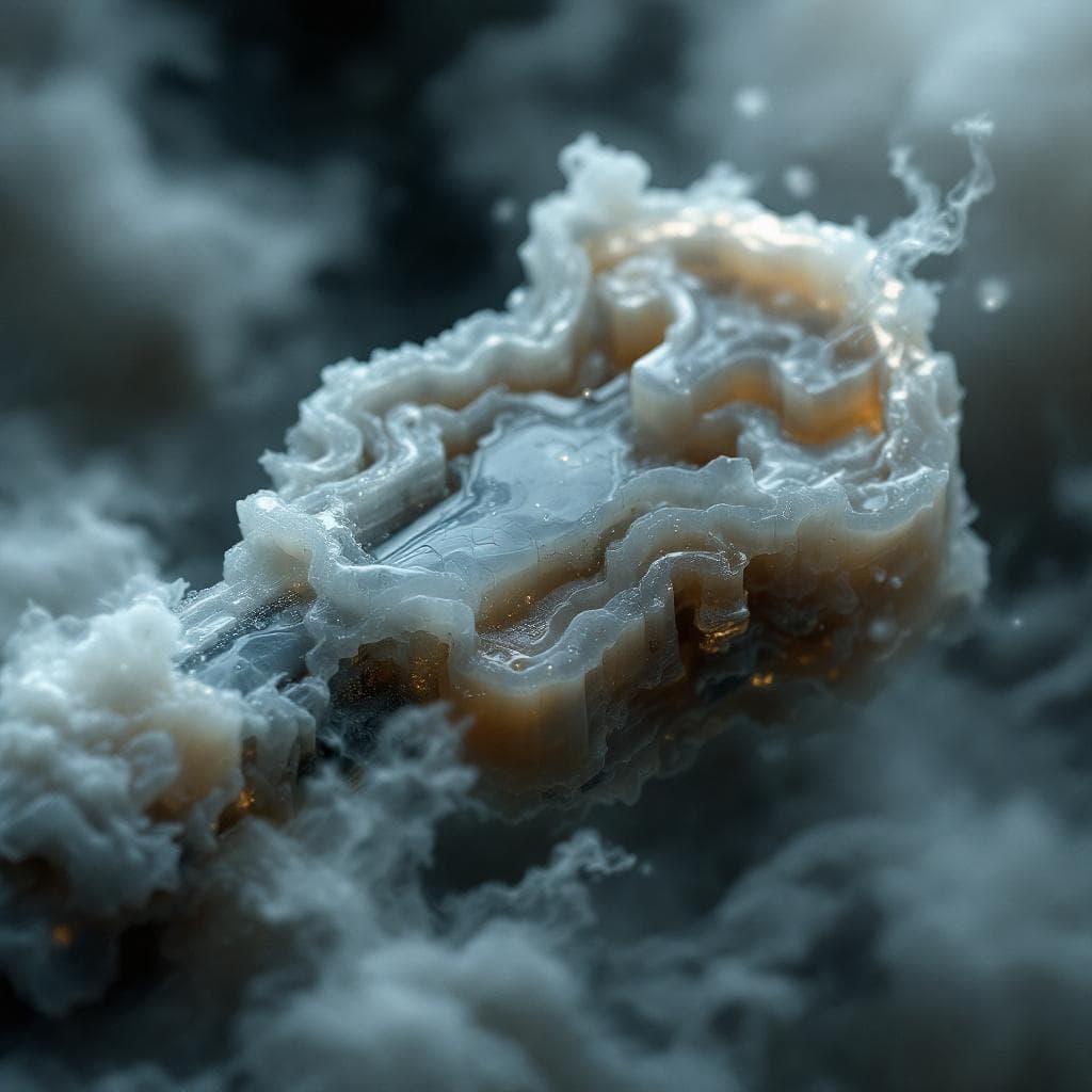 AI generated: Create a key made of Grey Agate with wind and sound merging at the hilt and the teeth of the keys ar...