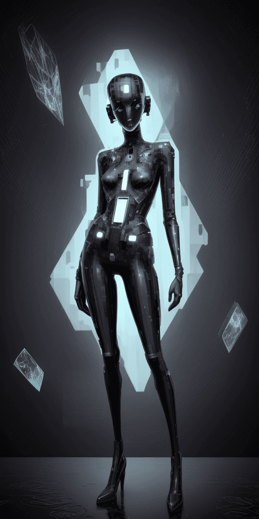 AI generated: ((4k4d rfktrstyle "the android stared at me a strange hybrid semi anthrop morpic from the waist up b...