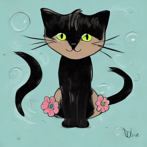 AI generated: cartoon cat illustration. black cat half white. adorable. children's book
