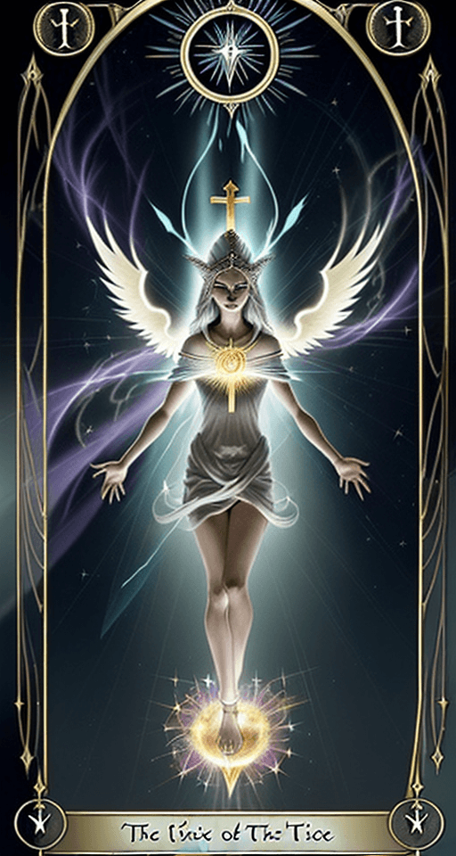 AI generated: A tarot card like the following description: The Holy Spirit tarot card would be a powerful and myst...