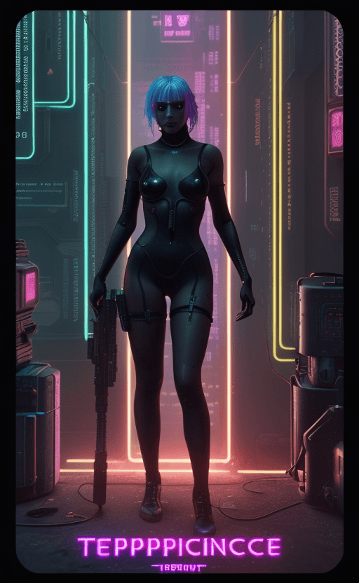 AI generated: Cyberpunk Temperance Tarot Card, Words "Temperance", High Contast, Neon, Cyberpunk, Futuristic, Sci ...