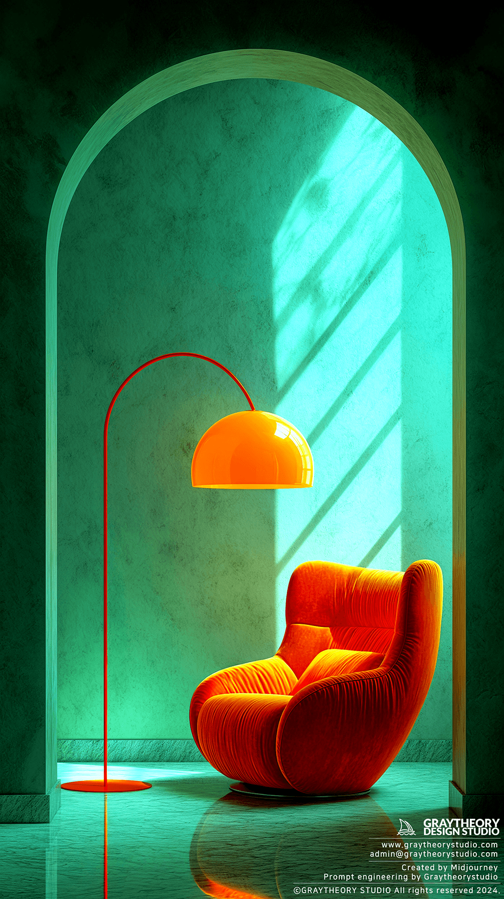 AI generated: promotional image of the iconic Arco Floor Lamp by Flos, Nikon Z7 II, Z 50mm f/1.8 S lens, emphasizi...