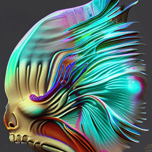 AI generated: Goddess close-up portrait ribcagel. jellyfish phoenix head, nautilus, orchid, skull, betta fish, bio...