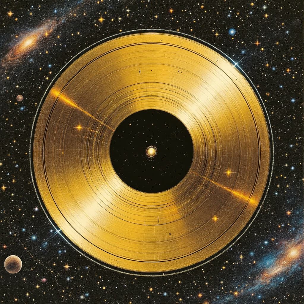 AI generated: the golden record from voyager in the tapestry of interstellar space, realistic, detailed, ubsurdres