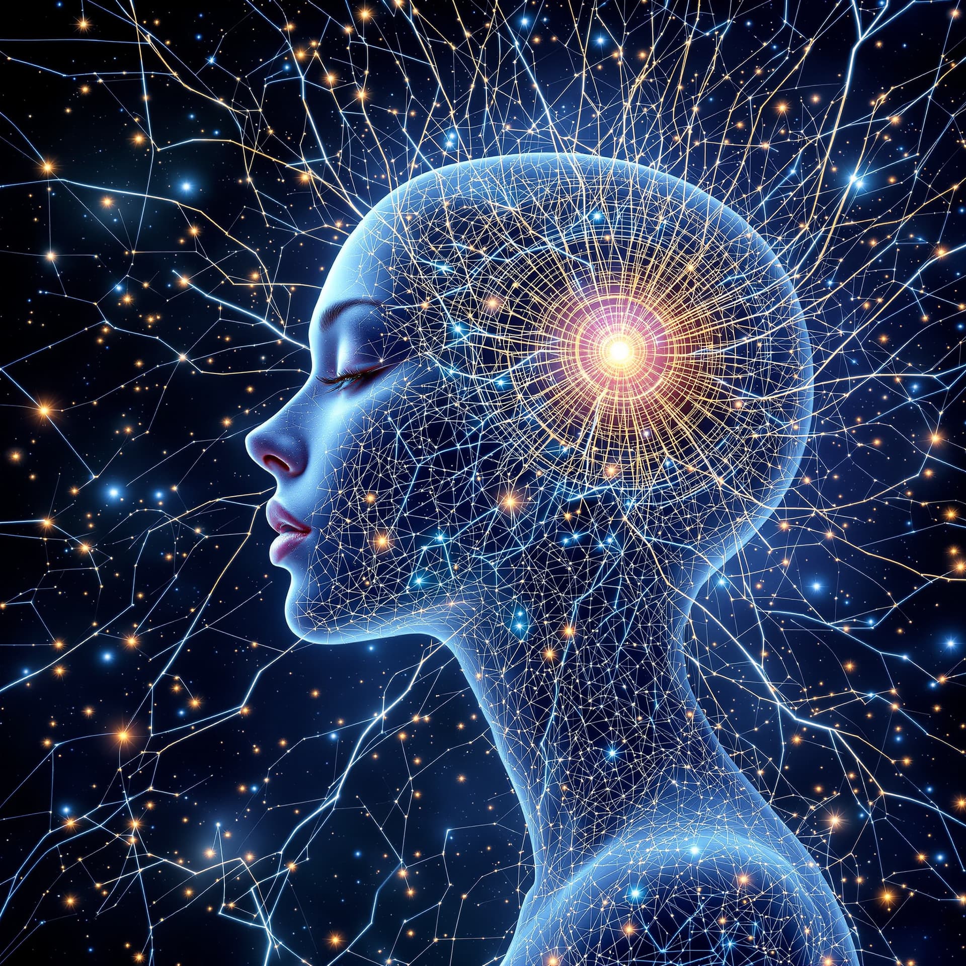 AI generated: Psychedelic, surreal, highly creative. A stunning illustration of an ethereal neural network organis...