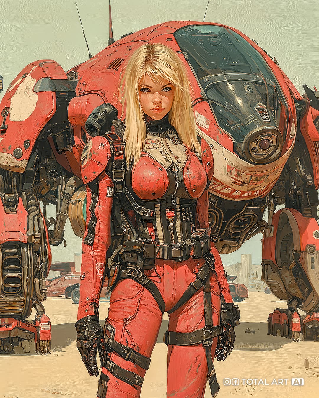 AI generated: Syd Mead style futuristic cyber dieselpunk hovercraft, full body shot of beautiful European young bl...