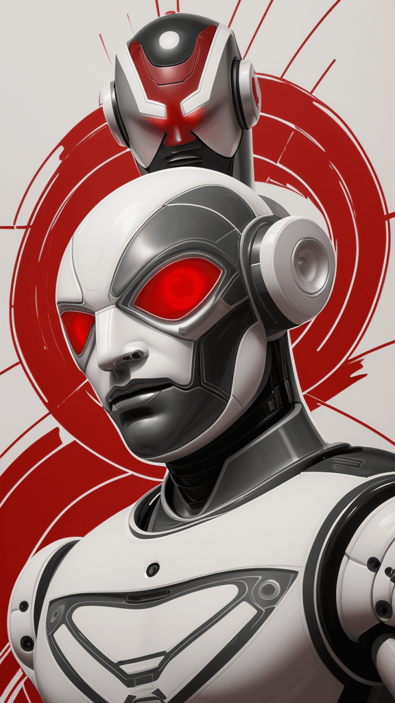 AI generated: A portrait of [a robot man in a bodyguard outfit], in the style of airbrush art, classic tattoo moti...