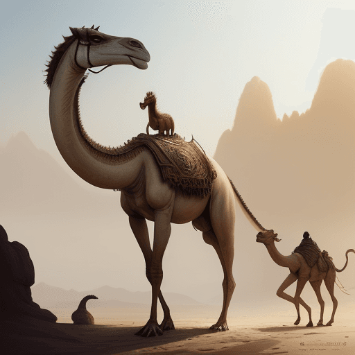 AI generated: a beautiful fantasy creature with a long neck, fantasy art, (camel:0.33), (dinosaur:0.25), painterly...