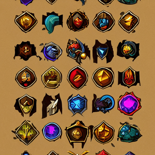 AI generated: video games icons, 2d icons, rpg skills icons, world of warcraft items icons, league of legends item...