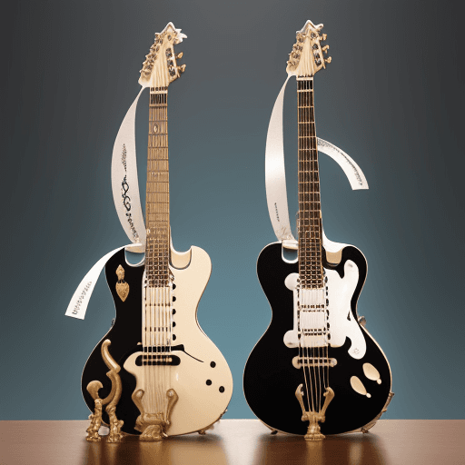 AI generated: guitarra y saxofon romantico ubicados en universo de notas musicales