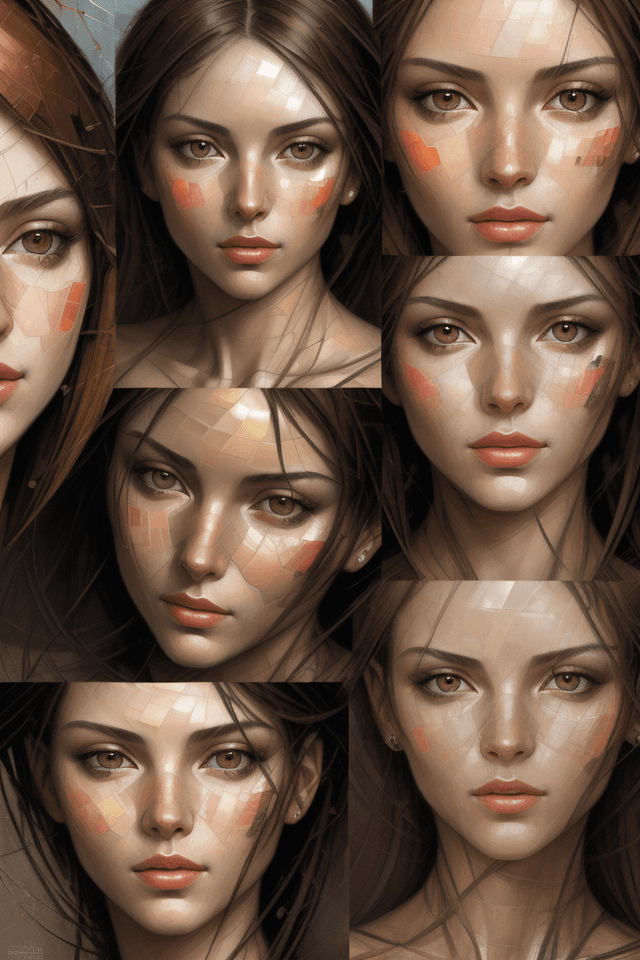 AI generated: a collage of women's faces in mosaic, in the style of andrew atroshenko, peter gric --ar 73:109 --st...