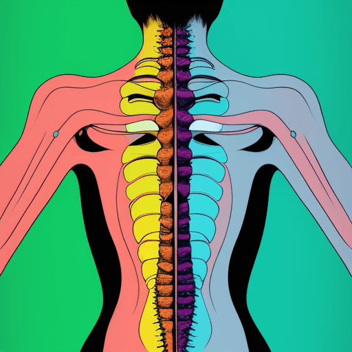 AI generated: a human upper body in which the spinal column is highlighted, in a pop art style, in bright colors. 