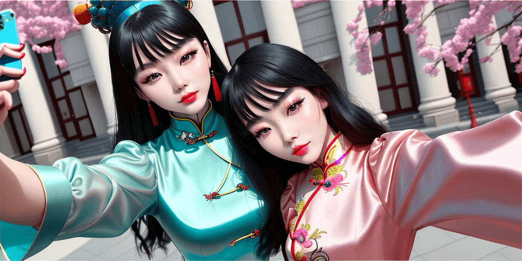 AI generated: Chinese model poses for a selfie, in the style of social media influencers, webcam photography, Feli...
