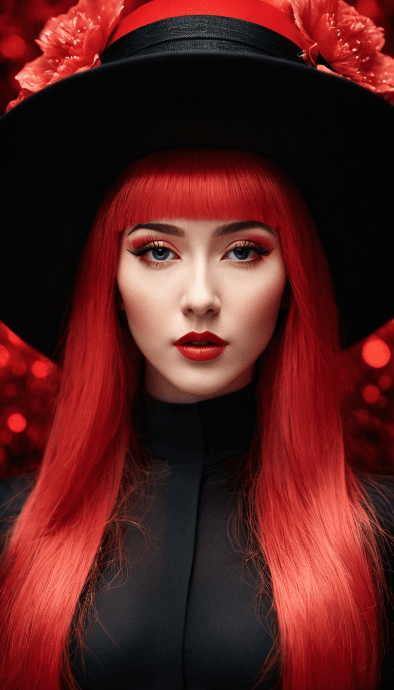 AI generated: digital art, fashion editorial, a close portrait of beautiful redhaired woman is studio in fashionab...